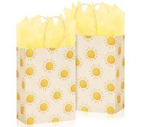Whaline Boho Sun Party Favor Bag with 20 Pcs Yellow Tissue Paper First Trip Around The Sun Gift Candy Treat Bag with Handles for Baby Shower Birthday, 12 Pcs