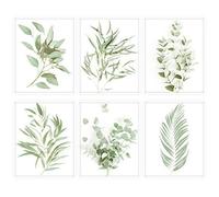 Whaline Botanical Wall Art Prints 6 Pack Boho Plant Wall Decor Minimalist Green Leaves Wall Pictures Photos for Home Bedroom Dormitory (8 x 10 Inch)