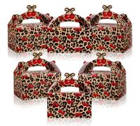 Whaline Cheetah Cherry Paper Gift Boxes with Handles 12 Pcs Goodie Candy Treat Bags Leopard Print Bow Cherry Gable Party Favor Boxes for Safari Birthday Party Present Supplies