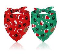 Whaline Christmas Dogs Bandana Large Size Pet Scarf Red Green Dog Paw Santa Hat Adjustable Triangle Pet Neckerchief Dog Bib for Dogs Cats Xmas Winter Costume Accessories