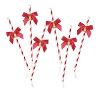 Whaline Christmas Paper Straws with Bell Foil Red White Stripe Disposable Paper Straws Merry Christmas Drinking Straws for Christmas Party Supplies Wedding Xmas Birthday Decoration, 50Pcs