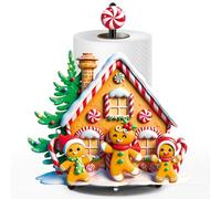 Whaline Christmas Paper Towel Holder 3D Gingerbread Man House Kitchen Decor Accessories Large Metal Towel Holder Stand for Xmas Home Party Bathroom Countertop