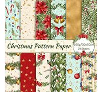Whaline Christmas Scrapbook Paper Xmas Watercolor Pattern Paper 24 Pack Double-Sided Colorful Christmas Craft Paper for DIY Card Making Scrapbook Photo Album Decor, 12 Designs 11.8x11.8inch