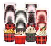 Whaline Christmas Snack Cup Xmas Red Green Buffalo Plaid Disposable Paper Cups 9 Oz Dessert Ice Cream Paper Bowls for Holiday Treat Candy Cake Party Favor Supplies, 48 Pcs