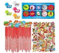 Whaline Christmas Stationery Collection 140 Set 40 Christmas Pencils with Eraser, 20 Christmas Stampers, 60 Xmas Stickers 52 Designs 20 Pencil Sharpeners Gift Party Favors Prize School Supplies