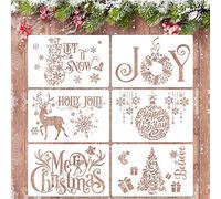 Whaline Christmas Stencils Set of 6 Reusable Plastic Craft Stencils for Crafts and Christmas Painting - Snowflake Design (White)