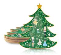 Whaline Christmas Tableware Decorations 40 Pcs Paper Plates Xmas Tree Shape Party Plates Gold Foil Nutcracker Theme Dinner Tableware Disposable Holiday Party Supplies for Christmas Home Decoration