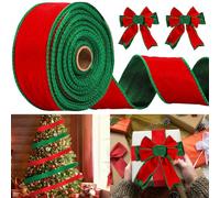 Whaline Christmas Velvet Wired Edge Ribbon 2.5 in 20 Yards Double Sided Red Green Craft Ribbon for Xmas Tree Bow Wreath Holiday Home Decor