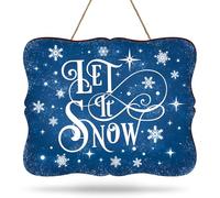 Whaline Christmas Winter Welcome Door Sign Blue Let It Snow Wooden Hanging Sign Xmas Holiday Welcome Wreath Sign Door Hanger for Indoor Outdoor Home Farmhouse Porch Window Wall Decor