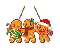 Whaline Christmas Wooden Hanging Sign Gingerbread Man Candy Welcome Wood Sign Xmas Holiday Door Decor Signs for Indoor Outdoor Porch Wall