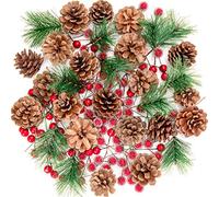 Whaline Christmas Wreath Making Decoration Artificial Pine Cone Berry Set Red Holly Berries Natural Pinecones Branches for Xmas Tree Ornament Home Fall Winter Christmas Party DIY Crafts, 130Pcs