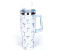 Whaline Drinking Cup with Handle, Straw and Lid, Bow Knot Travel Coffee Mug for Women, Friends, Holiday, Birthday, 1.2L, Blue