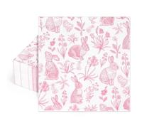 Whaline Easter Paper Napkins Luncheon Napkins Pink White Retro Bunny Rabbit Chinoiserie Floral Disposable Dessert Dinner Napkin for Spring Wedding Birthday Party Table Supplies, 50 Pcs