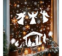 Whaline Extra Large Christmas Angel Window Cling Sticker Nativity Scene Holy Night Reusable Window Decals for Xmas Holiday Party Home Classroom Decor, 2 Sheets