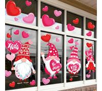 Whaline Extra Large Valentine' s Day Window Clings Window Decal Red Pink Heart Love Gnome Reusable Anti-Collision Windows Decor for Wedding Anniversary Home Party Supplies, 4 Sheets