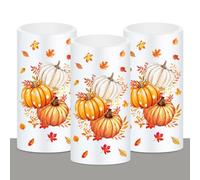 Whaline Fall LED Flameless Candles Orange Pumpkin Warm Light Battery Operated Pillar Candles Autumn Electric Flickering Candle for Thanksgiving Party Home Decor, Set of 3