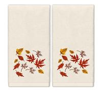 Whaline Fall Maple Leaf Hand Towels Autumn Thanksgiving Cotton Embroidered Bathroom Towel Absorbent Bath Towel for Hand Drying Cleaning Cooking, 29.5 x 13.7 Inch, 2Pcs