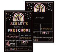 Whaline First and Last Day of School Chalkboard Double-Sided Boho Rainbow Back to School Board Sign Reusable Erasable Cute Rainbow Photo Prop for Students from Pre-K to College, 13.8 x 9.8inch