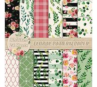 Whaline Floral Pattern Paper - Pink, Green, Black, White - 30 x 30cm Square - 24 Sheets - Double-Sided - Crafts, Scrapbook