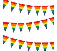 Whaline Gay Pride Rainbow Flag 30ft Rainbow Pennant Banner, Colorful Stripes 30Pcs Triangle Flags Bunting for Party, Celebration, Home, School, Bars, Restaurants, Garden Decoration