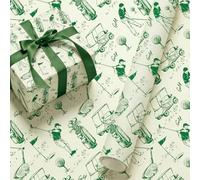 Whaline Golf Wrapping Paper -Mini Roll- 17 In x 32.8 Ft Green Sports Theme Gift Wrap Paper for Birthday Father's Day Sport Party Wrapping Supplies