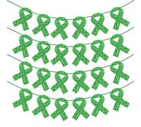 Whaline Green Mental Health Awareness Banner Ribbon Glitter Paper Banner Ribbon Cutouts Hanging Garland for Public Charity Fundraiser Party Supplies Outdoor Hanging Decor