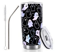 Whaline Halloween Ghost Tumbler Stainless Steel Travel Tumbler with Lid Straw and Brush Spooky Coffee Mug Cup for Women Travel Birthday Horror Gift
