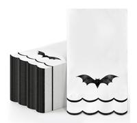 Whaline Halloween Guest Napkins 40 Pcs Disposable Napkins Black Bat Scalloped Dinner Hand Paper Towel for Bathroom Holiday Trick or Treat Party Table Supplies
