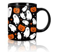 Whaline Halloween Mug Ghost Pumpkin Coffee Mug Black White Orange Ceramic Drinking Mugs for Halloween Party Supplies Table Centerpieces, 12oz