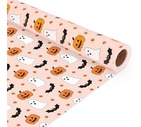 Whaline Halloween Wrapping Paper - Mini Roll - 17 In x 32.8 Ft Cute Pumpkin Ghost Bats Gift Wrap Paper for DIY Crafts Holiday Birthday Baby Shower Party