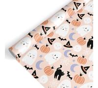 Whaline Halloween Wrapping Paper - Mini Roll - 17 In x 32.8 Ft Pink Cute Pumpkin Ghost Gift Wrap Paper for DIY Crafts Holiday Birthday Baby Shower Party