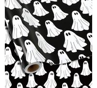 Whaline Halloween Wrapping Paper Mini Roll 43.2cm x 100cm Groovy Black White Ghost Wrapping Paper for Baby Shower Birthday Halloween Wrapping Paper