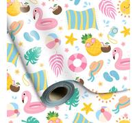 Whaline Hawaiian Wrapping Paper -Mini Roll- 17 Inch x 32.8Ft Splash in The Sun Pineapple Flamingo Gift Wrap Paper for Summer Hawaiian Luau Party DIY Crafts