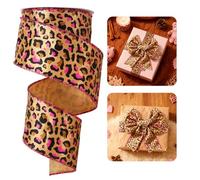 Whaline Leopard Print Wired Edge Velvet Ribbon 2.5 Inch Pink Animal Spot Decorative Wrapping Ribbon for DIY Crafts Wreath Bow Making, 12 Yard, Single-Sided