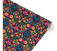 Whaline Mexican Floral Wrapping Paper - Mini Roll - 17 In x 32.8 Ft Colorful Cinco De Mayo Flower Gift Wrap Paper for DIY Crafts Birthday Fiesta Holiday Decor