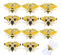 Whaline Napkin Rings Set of 12 Bee Napkin Holders Metal Napkin Rings Bulk Bumblebee Napkin Holder Dinner Table Rings for Summer Party Family Gathering Wedding Birthday Table Decoration Supplies