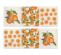 Whaline Orange Swedish Kitchen Dishcloth Fruit Pattern Absorbent Cotton Kitchen Towel Daily Cleaning Dishcloths for Party Home Housewarming Cleaning Counter Wipes, 7 x 8 in, 6Pcs