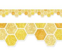 Whaline Paper Honeycomb Glitter Bulletin Board Border, Yellow, 65.6Ft x 2.4Inch, for Summer Bee Day Party Supplies