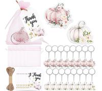 Whaline Party Favors Supplies, 24 Set Pink White Pumpkin KeyChains, Organza Bags, Thank You Kraft Tags for Fall Autumn Thanksgiving Halloween Birthday Gift