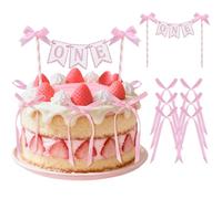 Whaline Pink Bow Cake Topper 1 Set 1st Birthday Banner Cake Topper with 6 Ribbon Bows for Girl First Birthday Baby Shower Party Decor