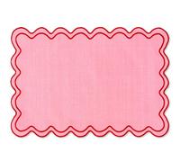 Whaline Pink Red Placemats Embroidered Scalloped Kitchen Place Mats for Wedding Baby Shower Party Home Dining Table Decor, Set of 6, 13 x 19 in