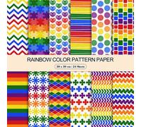 Whaline Rainbow Pattern Paper Set - 24 Sheets, Double-Sided, 12 Unique Designs, 30 x 30cm Square, Glossy Paper for Crafts, Greeting Cards, Origami, Gift Decoration, Scrapbook, Die Cuts