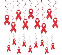 Whaline Red Ribbon Week Hanging Swirls Glitter Red Ribbon Ceiling Spiral Streamer Say No to Drugs Awareness Ornaments for Home Party Wall Decoration Supplies, 18 Pcs