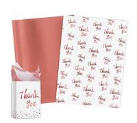 Whaline Rose Gold Thank You Tissue Paper Pink Thank You Packaging Paper Metallic Gift Wrapping Paper Art Crafts for Showers Small Business DIY Gift Bags Birthday Wedding Favors, 14x20 Inch, 100 Sheets