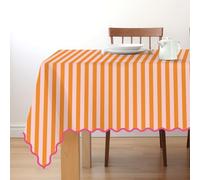 Whaline Scalloped Edge Orange Pink Striped Tablecloth Waterproof Linen Cotton Tablecloth Rectangle Table Cover for Home Kitchen Table Decoration, 55 x 70 Inch