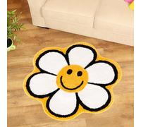 Whaline Smile Face Bath Rug Sunflower Happy Face Tufted Bath Mat Non Slip Absorbent Bathroom Shower Rugs Front Door Mat Carpet Floor Rug for Home Kitchen Bedroom Entrance Toilet Bathtub