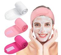 Whaline Spa Facial Headband Make Up Wrap Head Terry Cloth Headband Adjustable Towel Band for Face Washing Shower Facial Cover, 3 Pieces (White, Pink, Rose Red)
