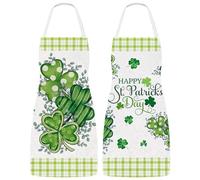 Whaline St. Patrick's Day Aprons Watercolor Shamrock Adjustable Kitchen Aprons Green Clover Cooking Aprons for Irish Holiday Home Party Supplies, Set of 2, Green, 21.7 x 26.8 inch