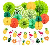 Whaline Summer Party Decoration Set Hanging Paper Fans Pineapple and Flamingo Flower Garland Banner for Hawaiian Luau Beach Birthday Wedding Photo Backdrop