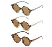 Whaline Sunglasses for Kids Round Leopard Print with 3Pcs Storage Bags Cute Eyewear UV 400 Protection for Summer Beach Party Photography Booth Prop Accessories (3 Pairs), Light Blue, Khaki and Beige,